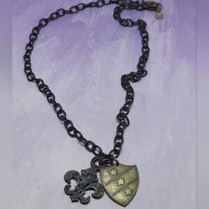 Banana Republic Pendant Necklace Fleur-de-lis & Shield Charms